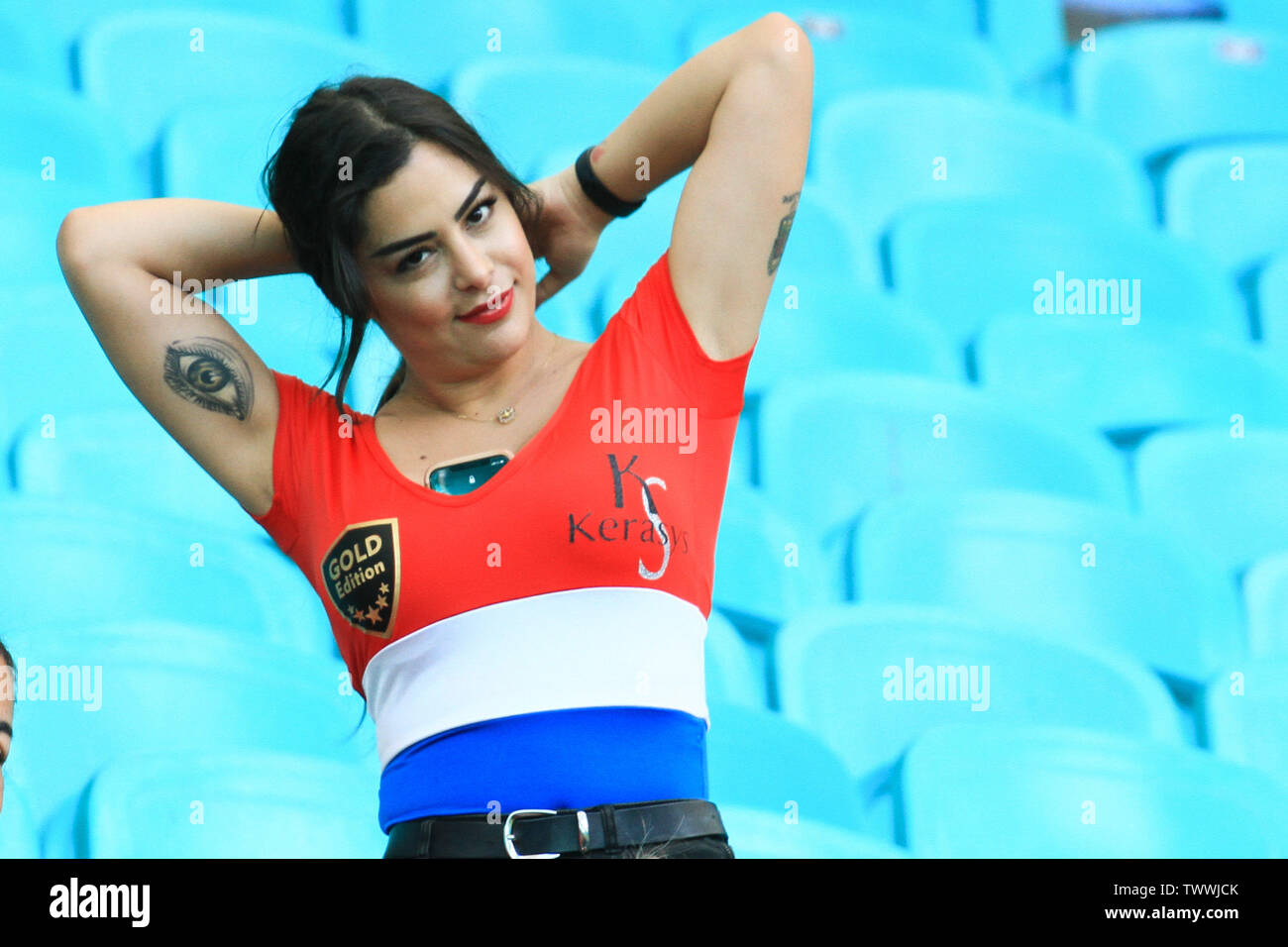 Salvador, Brazil. 23rd June, 2019. Larissa Riquelme in Paraguay&#39;s squad during a match between Colombia and Paraguay, valid for the group stage of the 20opa America, held this Sundaunday (23) at the Fonte Nova Arena in Salvador, BA. Credit: Mauro Akiin Nassor/FotoArena/Alamy Live News Stock Photo