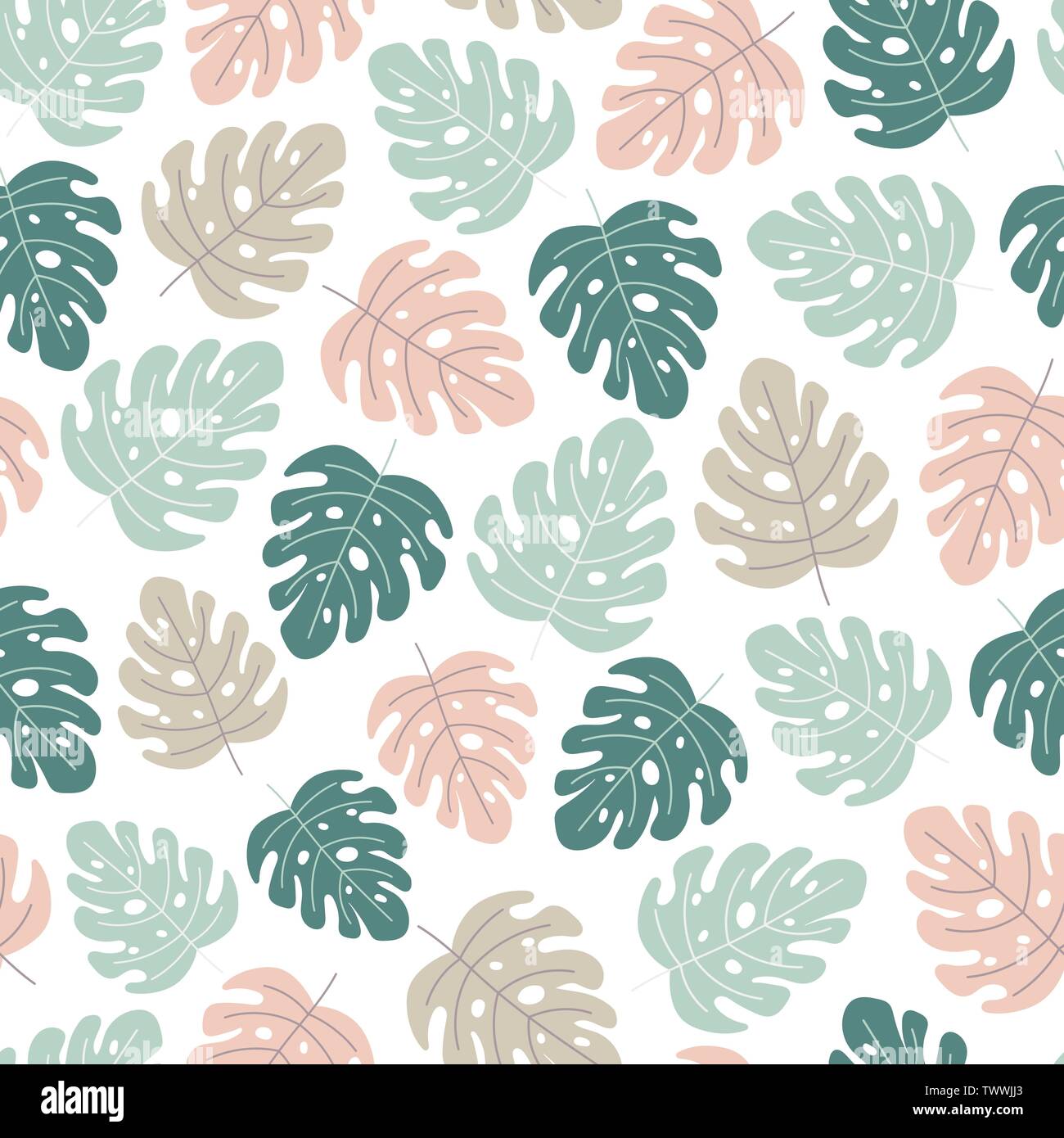 Tropical leaves seamless pattern. Monstera leaves in tender colors  background. Vector illustration Stock Vector Image & Art - Alamy