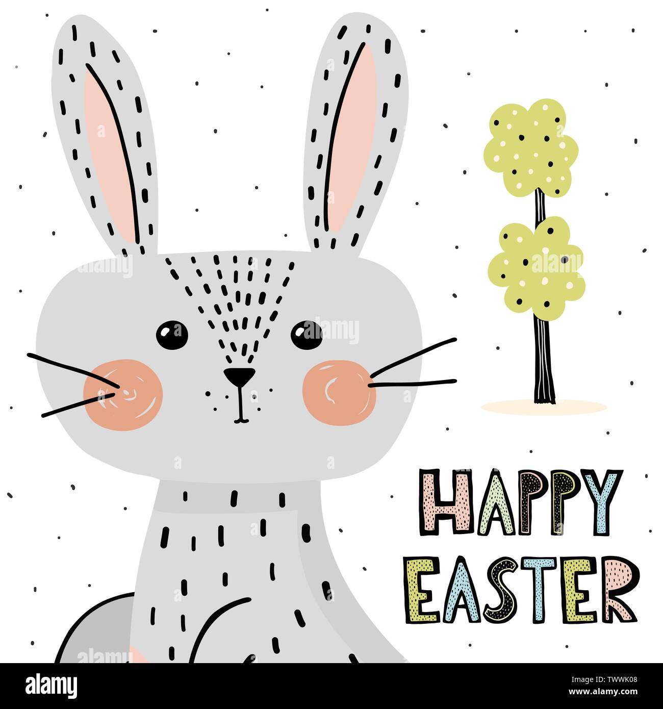 Happy Easter card with cute bunny. Vector illustration Stock Vector