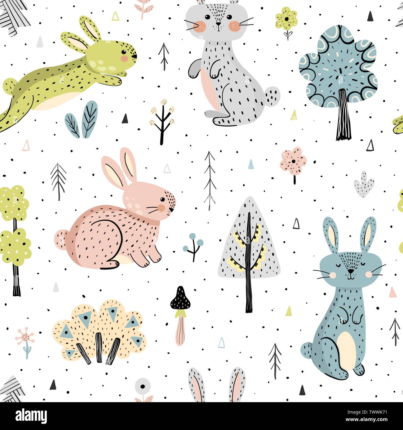 Amazing forest seamless pattern in scandinavian style. Vector ...