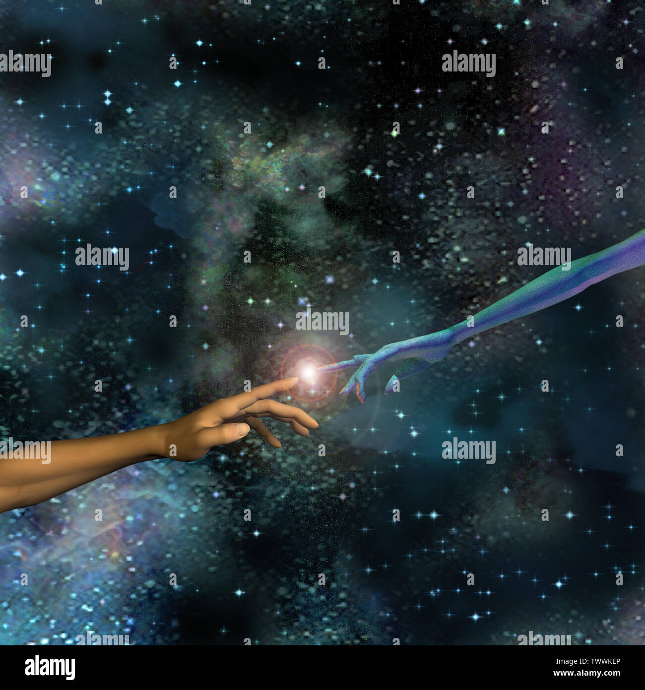 Sci fi composition. Alien Human touch Stock Photo - Alamy