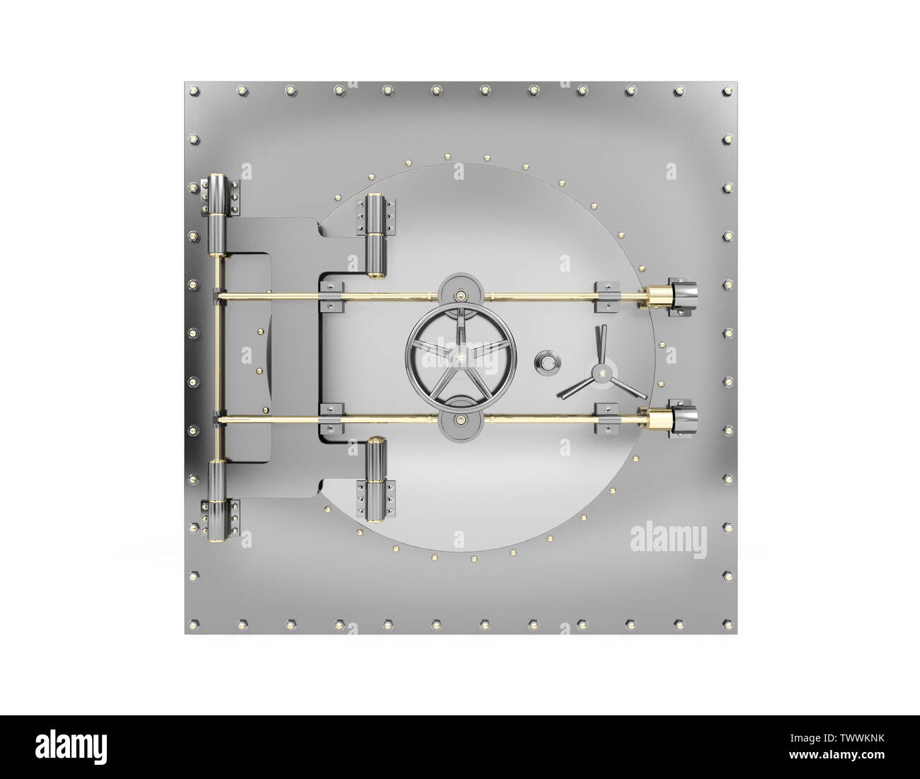 Bank safe deposit box and closed bank vault door, 3D Rendering Stock Photo