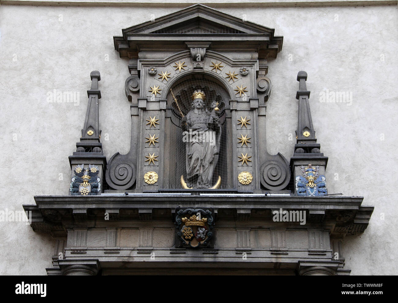 Facade of the Church of Our Lady Victorious at Mala Strana in Prague Stock Photo