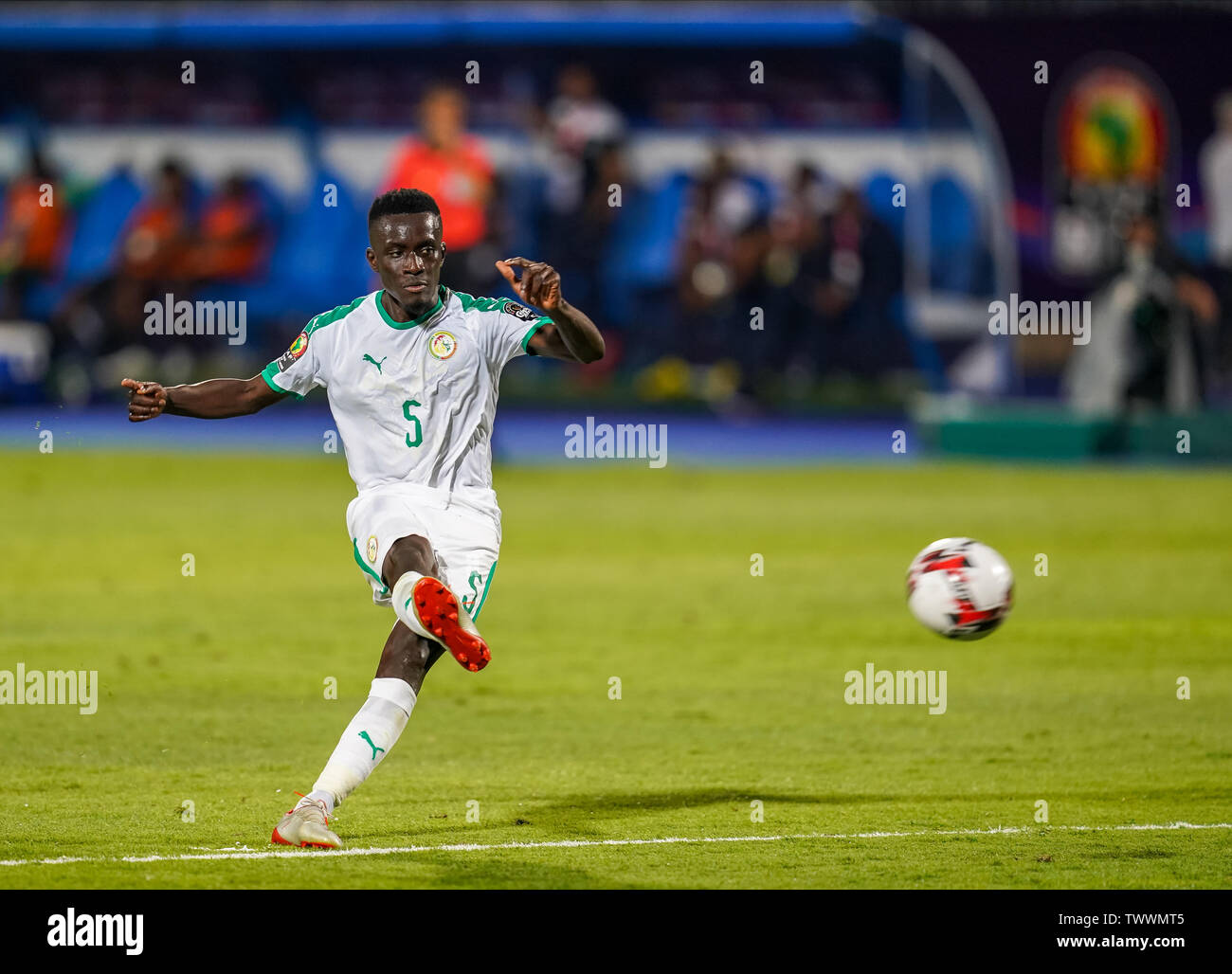 Cairo, Egypt. 23rd June, 2019. Idrissa Gana Gueye of Senegal shooting on goal during the 2019 African Cup of Nations match between Senegal and Tanzania at the 30 November Stadium in Cairo, Egypt. Ulrik Pedersen/CSM/Alamy Live News Stock Photo