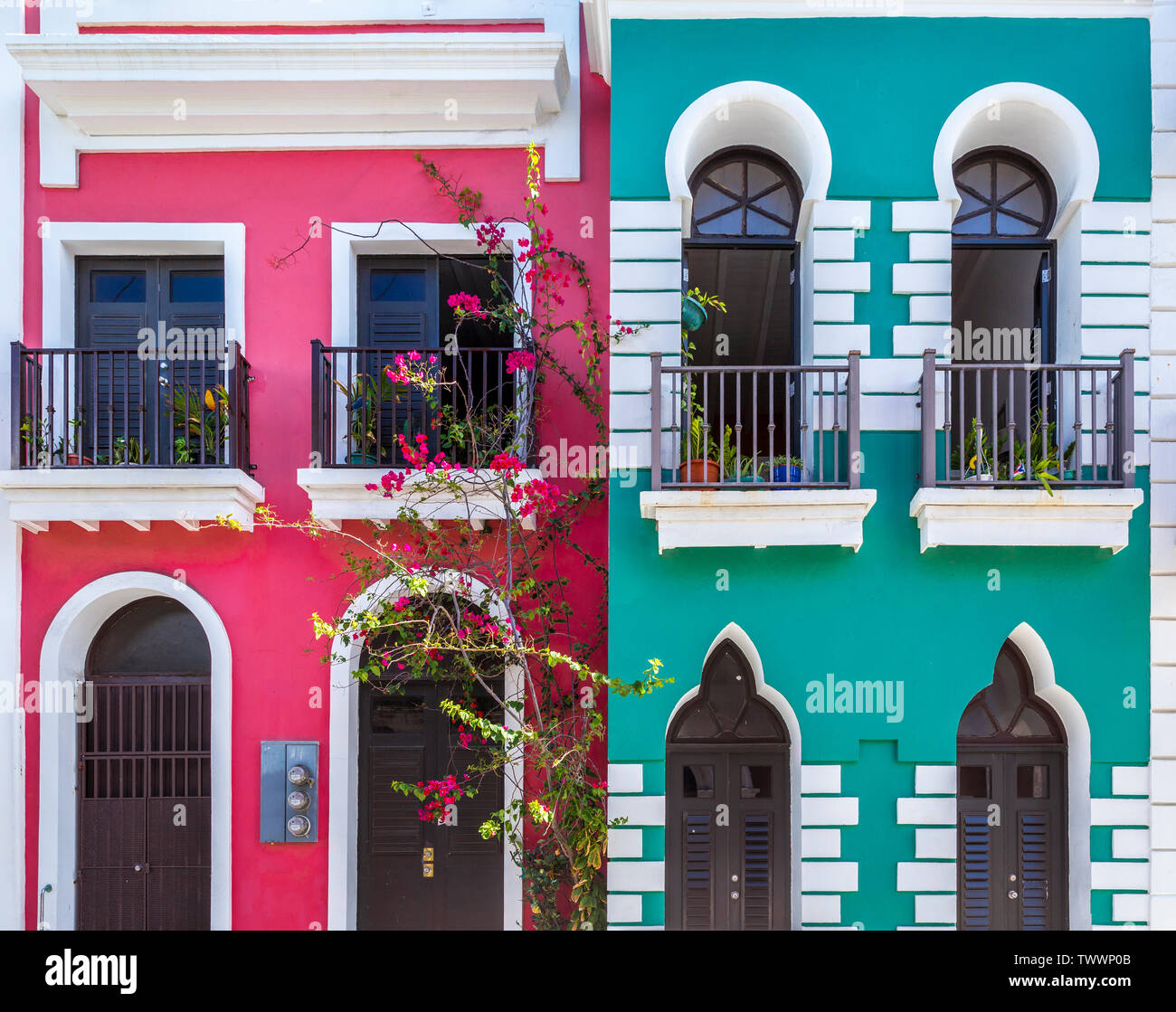Colorful colonial architecture of old San Juan in Puerto Rico Stock