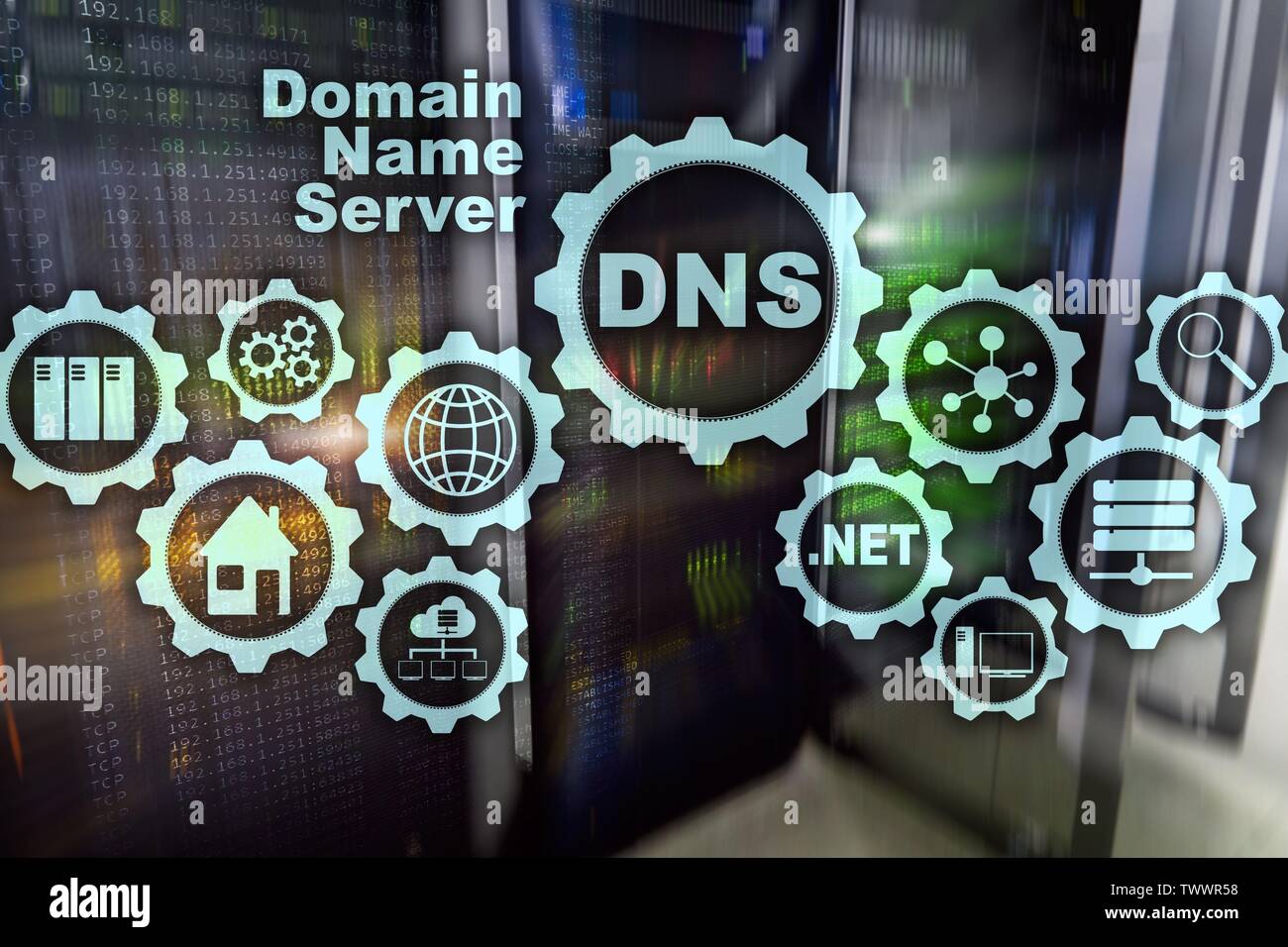 DNS. Domain Name System. Network Web Communication. Internet and digital technology concept Stock Photo