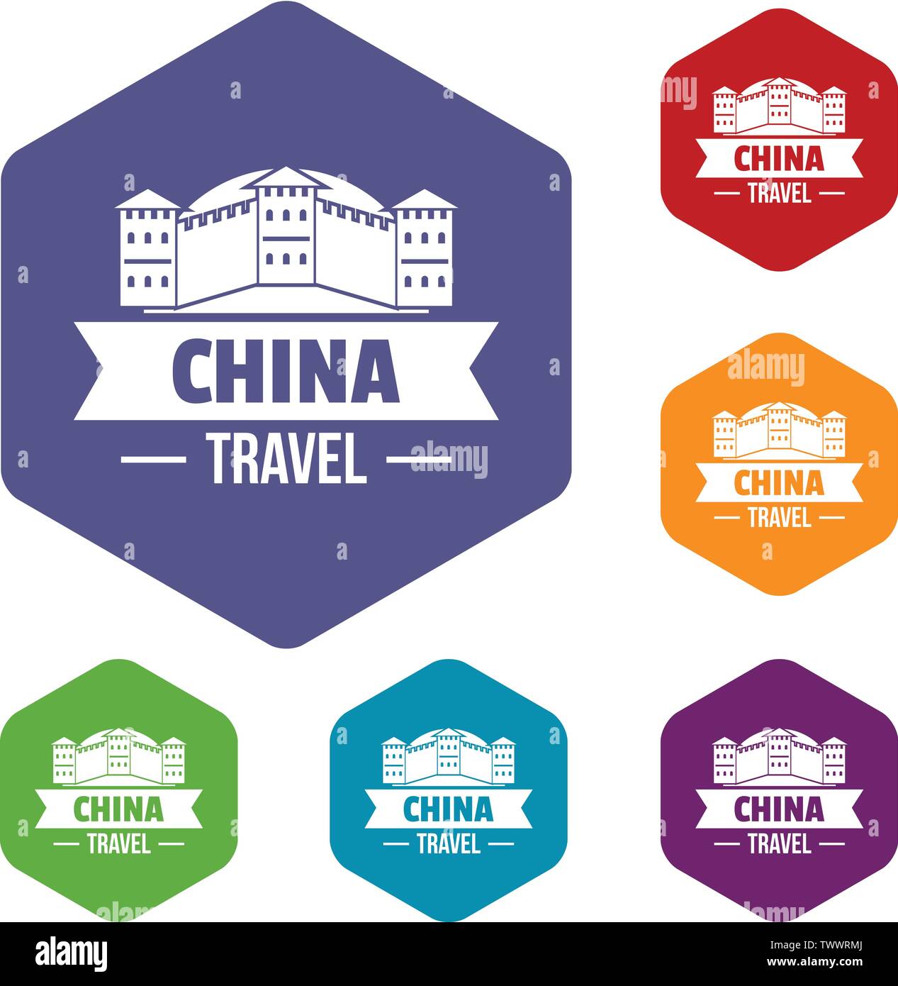 China building icons vector hexahedron Stock Vector