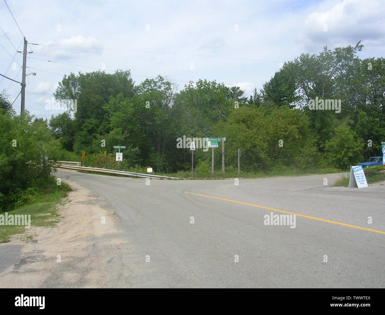 Ontario Highway 534 in Restoule, at the Restoule River bridge (Hawthorne Drive).; 5 August 2006; Own work of user Earl Andrew; Earl Andrew.; Stock Photo