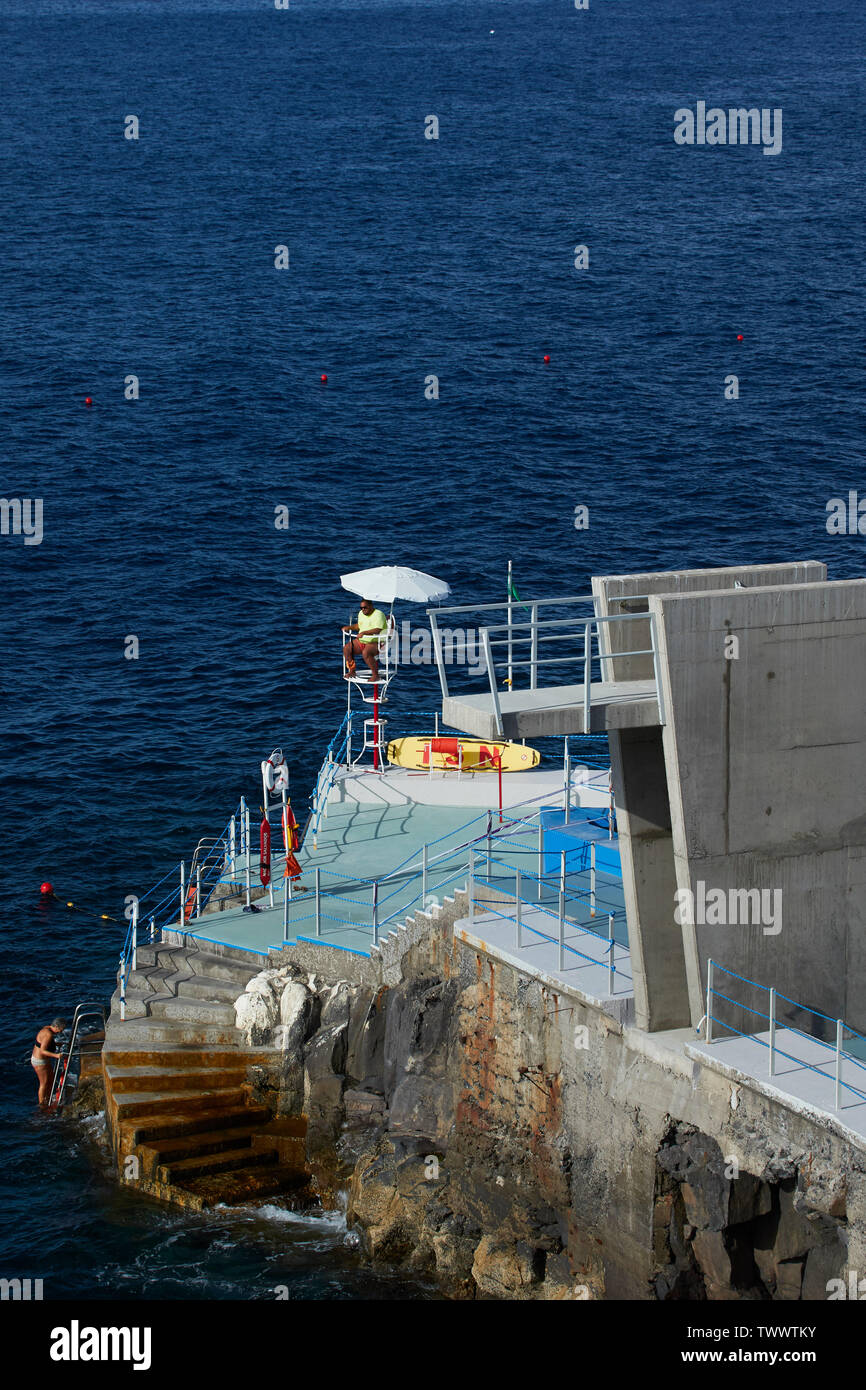 Lifeguard at Lido along the coastal walk of Frente Mar, Funchal, Madeira, Portugal, European Union Stock Photo