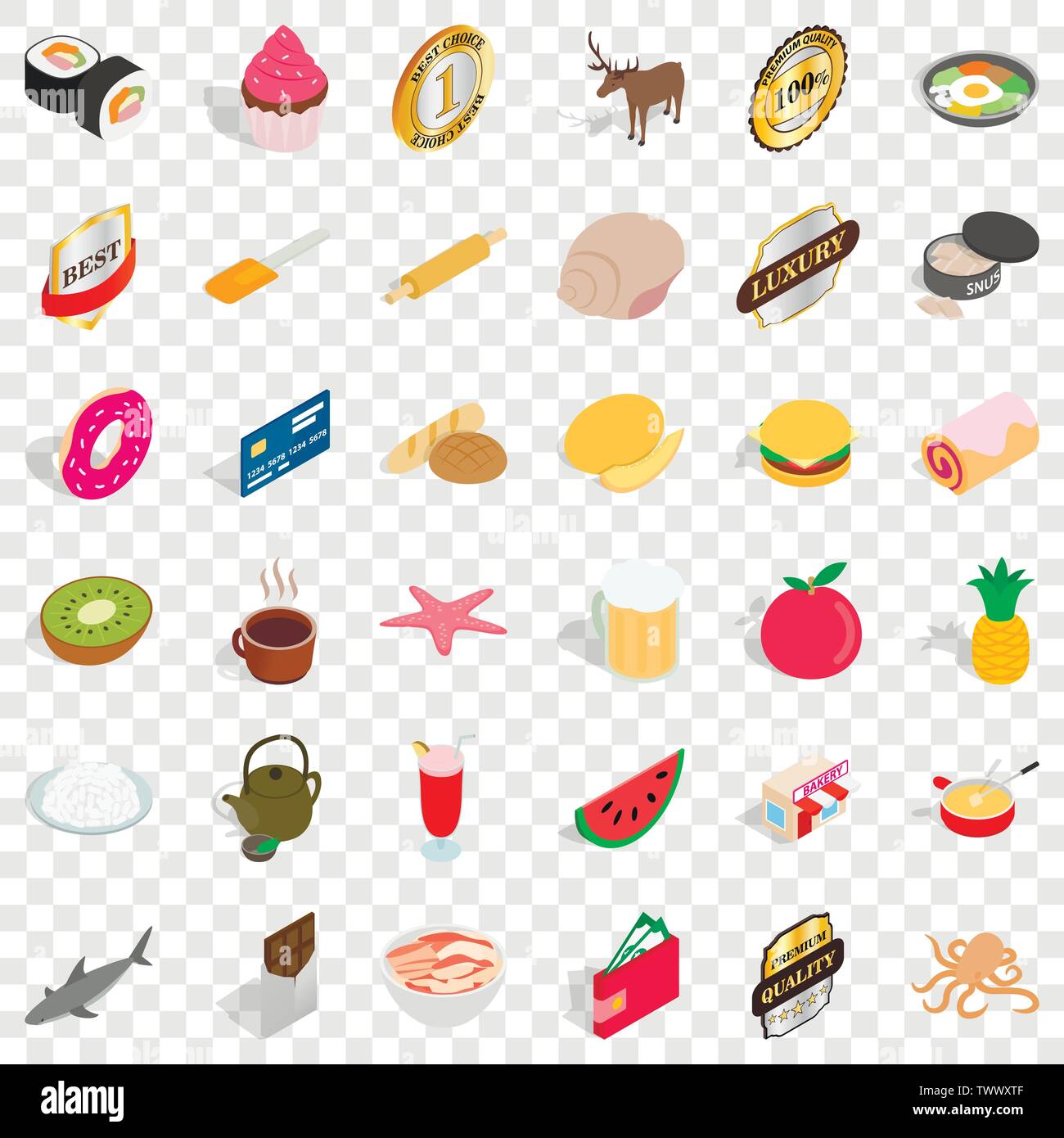 Cupcake icons set, isometric style Stock Vector
