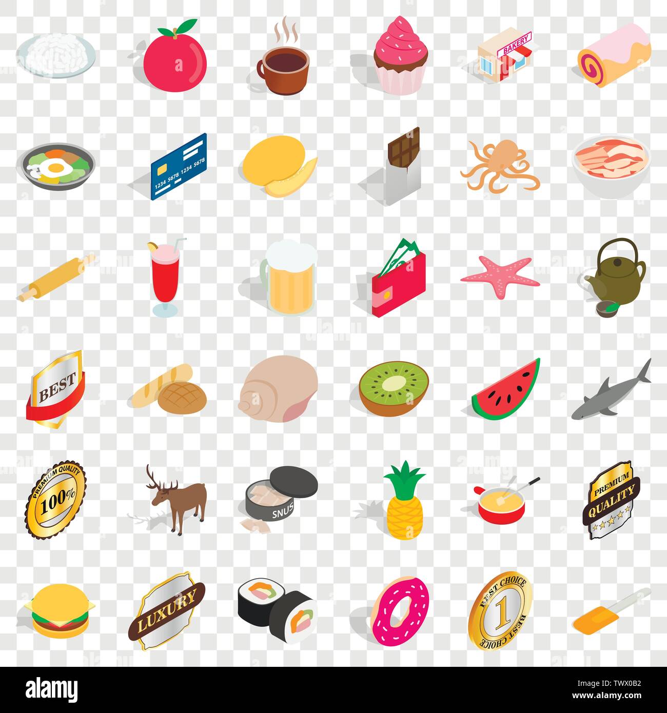 Watermelon icons set, isometric style Stock Vector