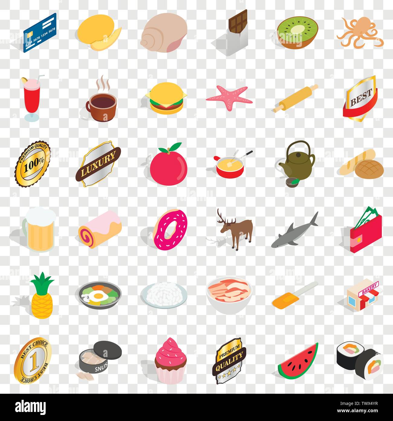 Pineapple icons set, isometric style Stock Vector