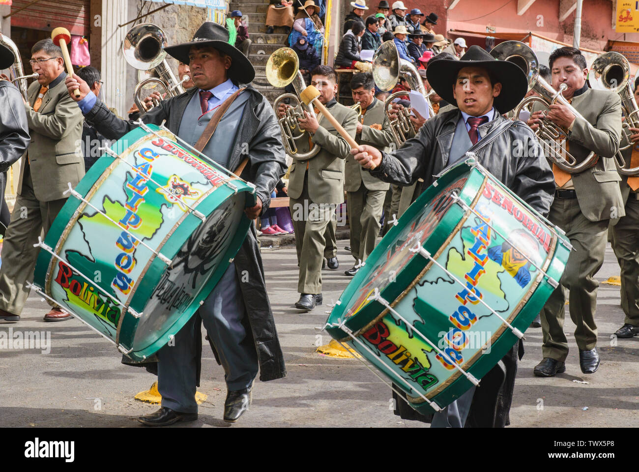 Marching band member at the Gran Poder Festival, La Paz, Bolivia Stock Photo