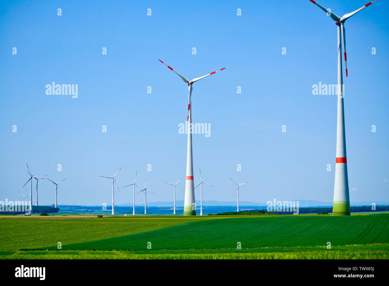 Wind turbines on sunny morning Stock Photo - Alamy