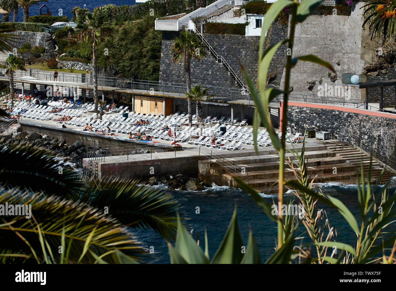 Tourism along the Frente Mar coastline of Funchal, Madeira, Portugal, European Union Stock Photo