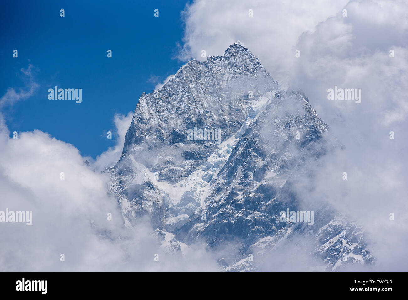 Deailed close-up up Mount Thamserku in Nepal Himalayas Stock Photo