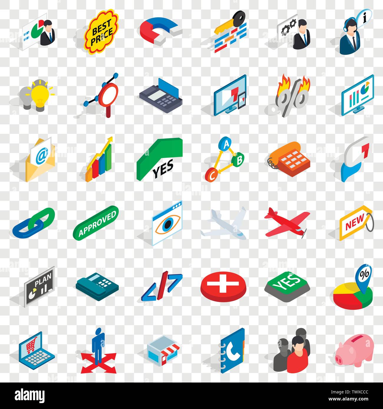 Transaction icons set, isometric style Stock Vector