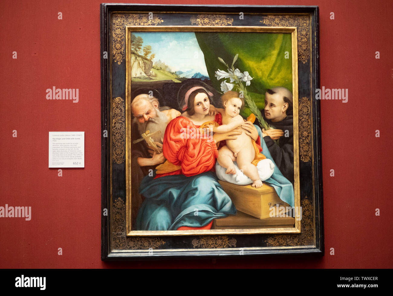 London 12 May 2019: The National Gallery in Trafalgar Square: Lorenzo Lotto The Virgen and child with saints. Stock Photo