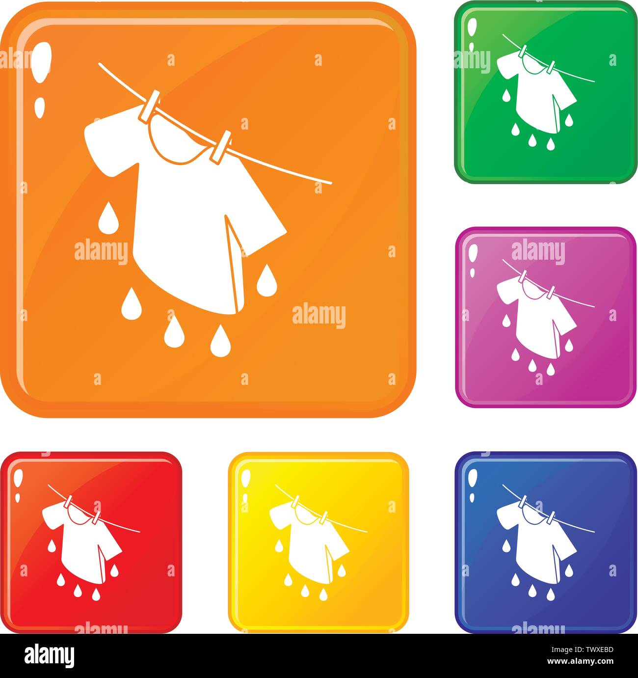 Shirt drying icons set vector color Stock Vector