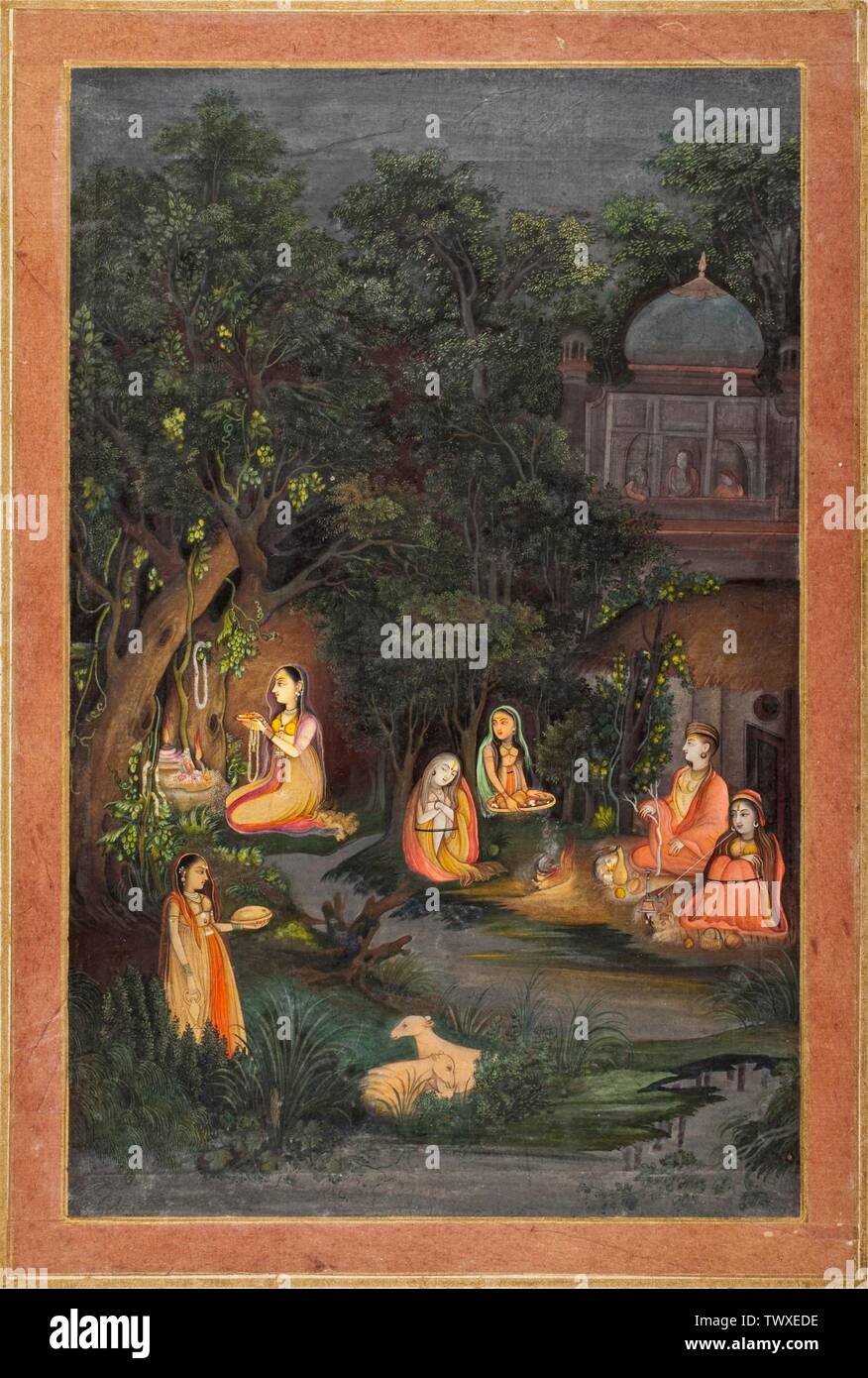 A Princess Visiting a Forest Shrine at Night (image 2 of 2);  India, Uttar Pradesh, Awadh, Lucknow, circa 1760 Drawings; watercolors Opaque watercolor and gold on paper Purchased in memory of Emeritus Professor Roy C. Craven, Jr. with funds provided by the Southern Asian Art Council, Stephen Markel, Lorna Andreae Craven, Pierre Andreae, Jay and Kathleen Craven, Ruth and Bill Beesch, Mark Zebrowski and John Robert Alderman, R. and Dharini Charudattan, Austin B. Creel, Herbert H. Luke, Stephen Barry, Myra L. Engelhardt and Lawrence E. Malvern, Toby Falk, Claire and Earl Hale, Janice Le Stock Photo