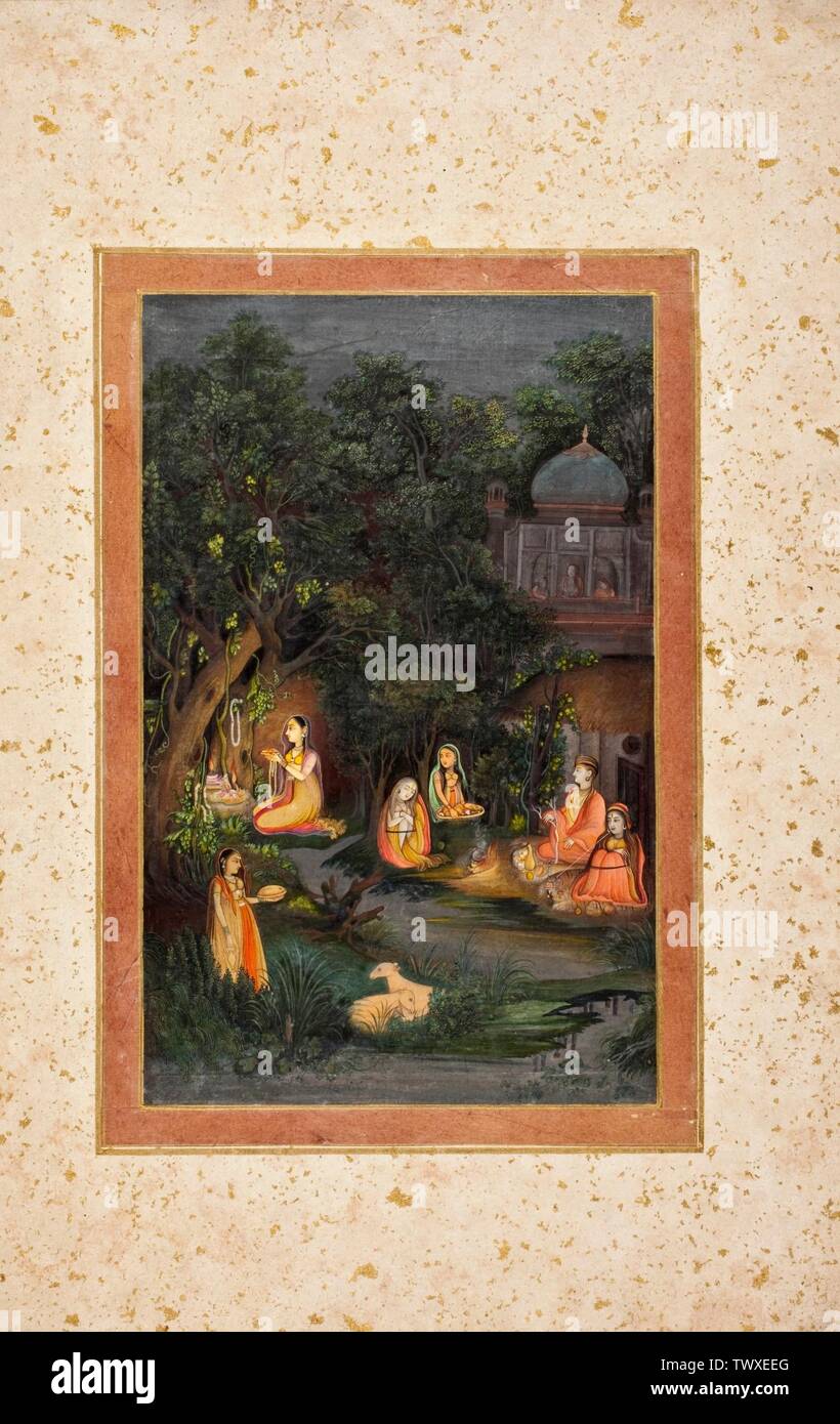 A Princess Visiting a Forest Shrine at Night (image 1 of 2);  India, Uttar Pradesh, Awadh, Lucknow, circa 1760 Drawings; watercolors Opaque watercolor and gold on paper Purchased in memory of Emeritus Professor Roy C. Craven, Jr. with funds provided by the Southern Asian Art Council, Stephen Markel, Lorna Andreae Craven, Pierre Andreae, Jay and Kathleen Craven, Ruth and Bill Beesch, Mark Zebrowski and John Robert Alderman, R. and Dharini Charudattan, Austin B. Creel, Herbert H. Luke, Stephen Barry, Myra L. Engelhardt and Lawrence E. Malvern, Toby Falk, Claire and Earl Hale, Janice Le Stock Photo