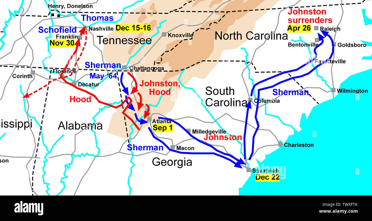Civil War Map Battles - Map Of Western Theater Of The American Civil War From Chattanooga To The Carolinas Drawn By Hal Jespersen In Macro Freehand Source File Available In Httpposixcomcwmaps The Reason This Is A Jpeg Is That I Have Found That Png Versions Of This Are Very Large And Not As Clear When Displayed In Browsers 28 January 2006 Original Upload Date Transferred From Enpedia Hal Jespersen At Enpedia TWXFTK 