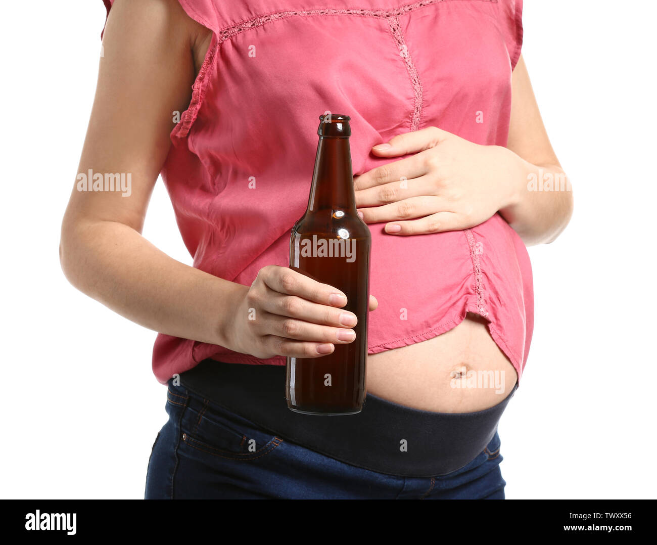 Pregnant Woman Drinking Beer High Resolution Stock Photography and