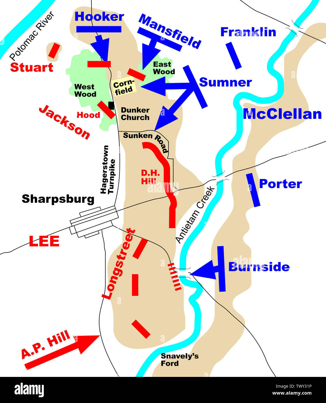 Mappa della battaglia hi res stock - Map Of The Battles Of Antietam On September 17 1862 Mappa Della Battaglia Di Antietam 1862 11 January 2005 Jpeg Version Of Imageantietam Battle Mappng Hlj TWY31P 
