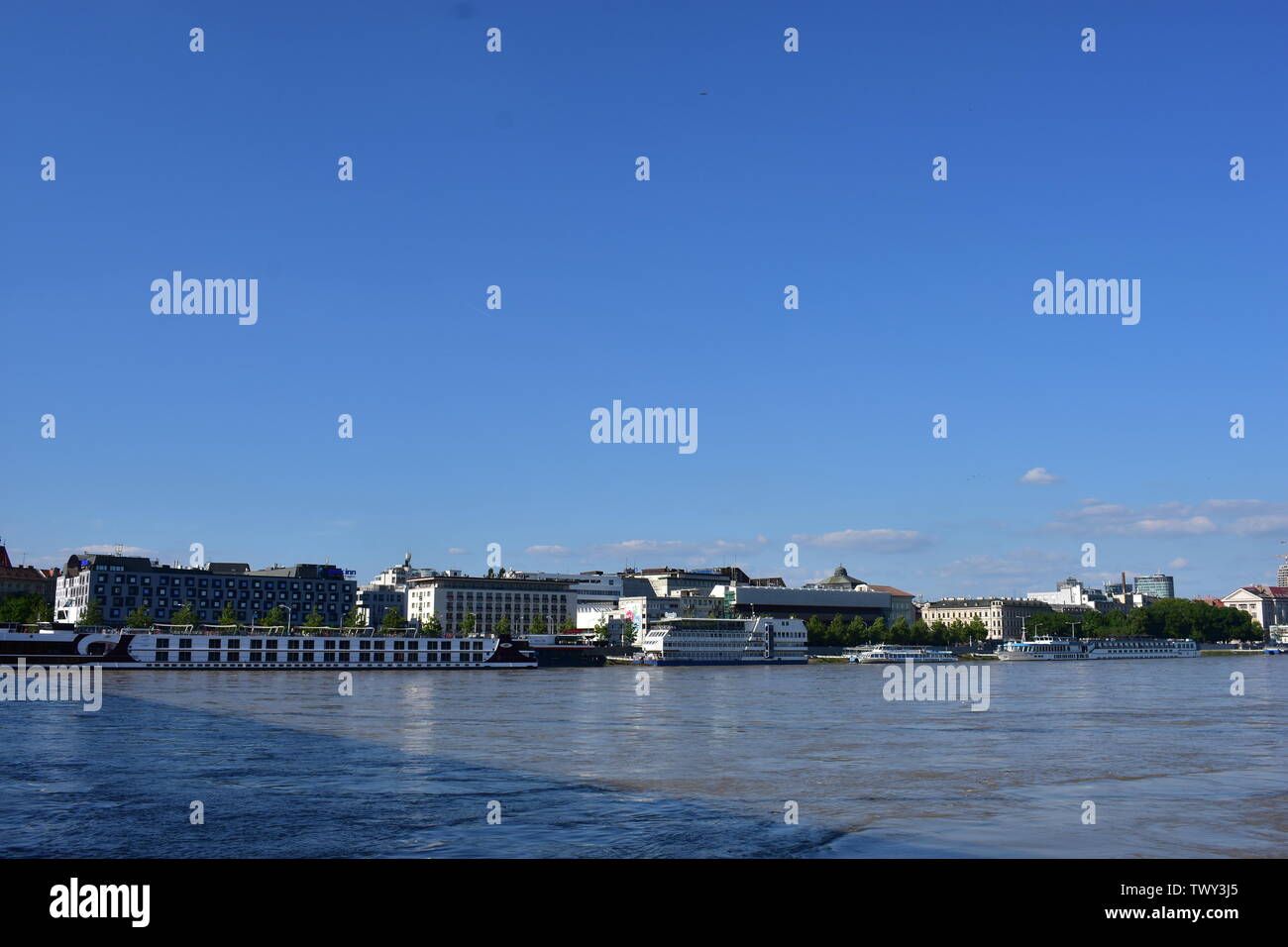 Landscape view of Danube river from across Most SNP bridge in Bratislava Stock Photo