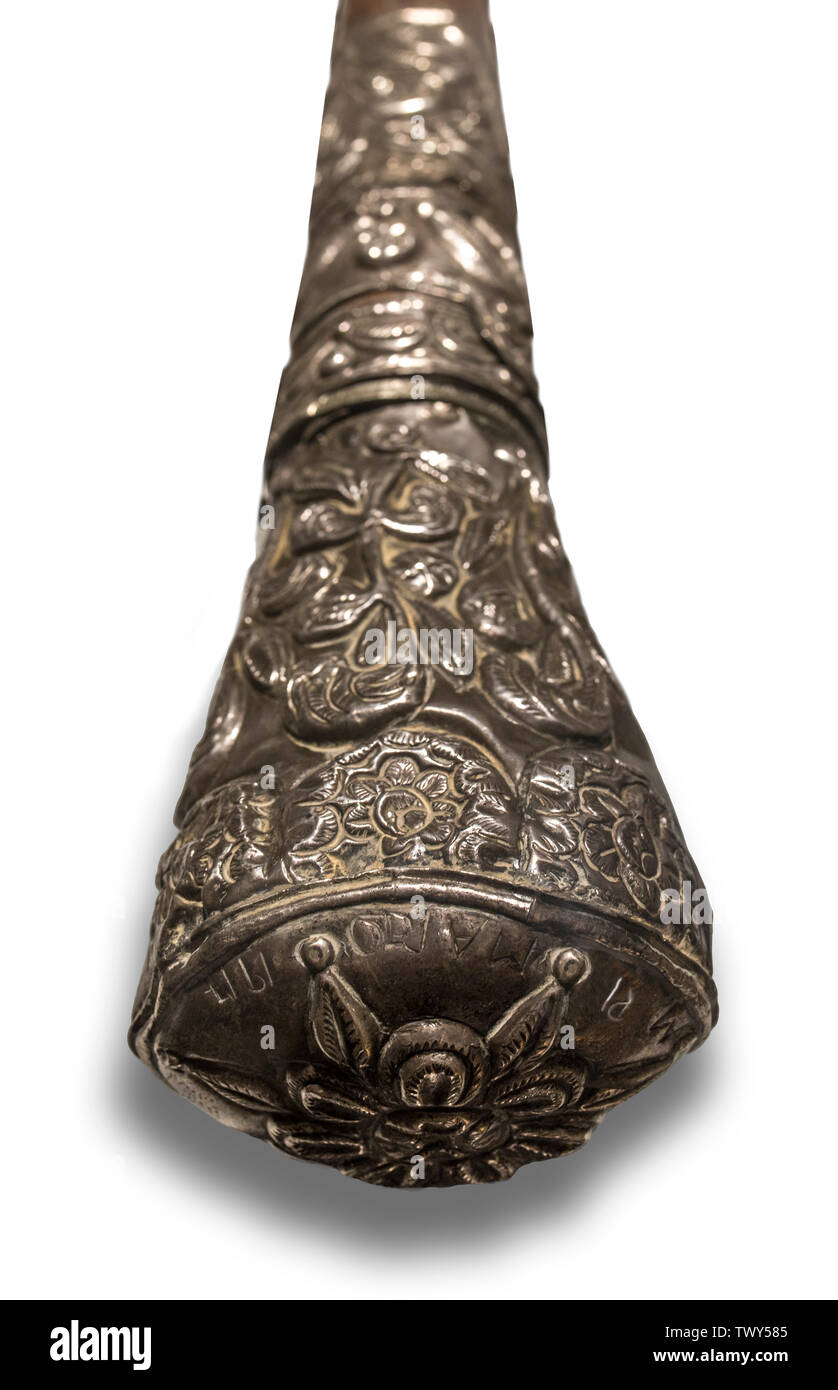 Madrid, Spain - Sept 8th, 2018: Viceroyalty of Peru Baton, made of silver and wood. Museum of the Americas, Madrid, Spain Stock Photo