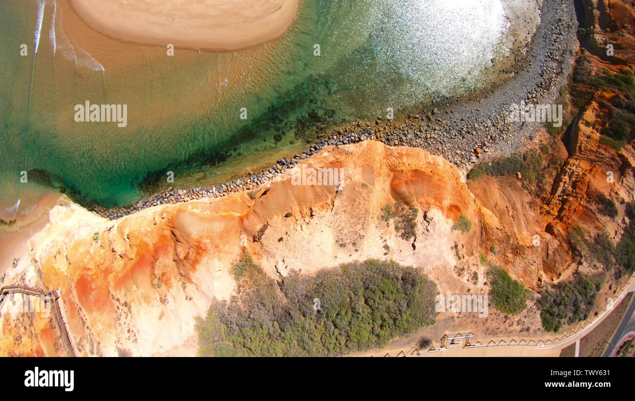 Drone aerial of the spectacular South Australian Southport Onkaparinga River mouth estuary and coastline. Stock Photo