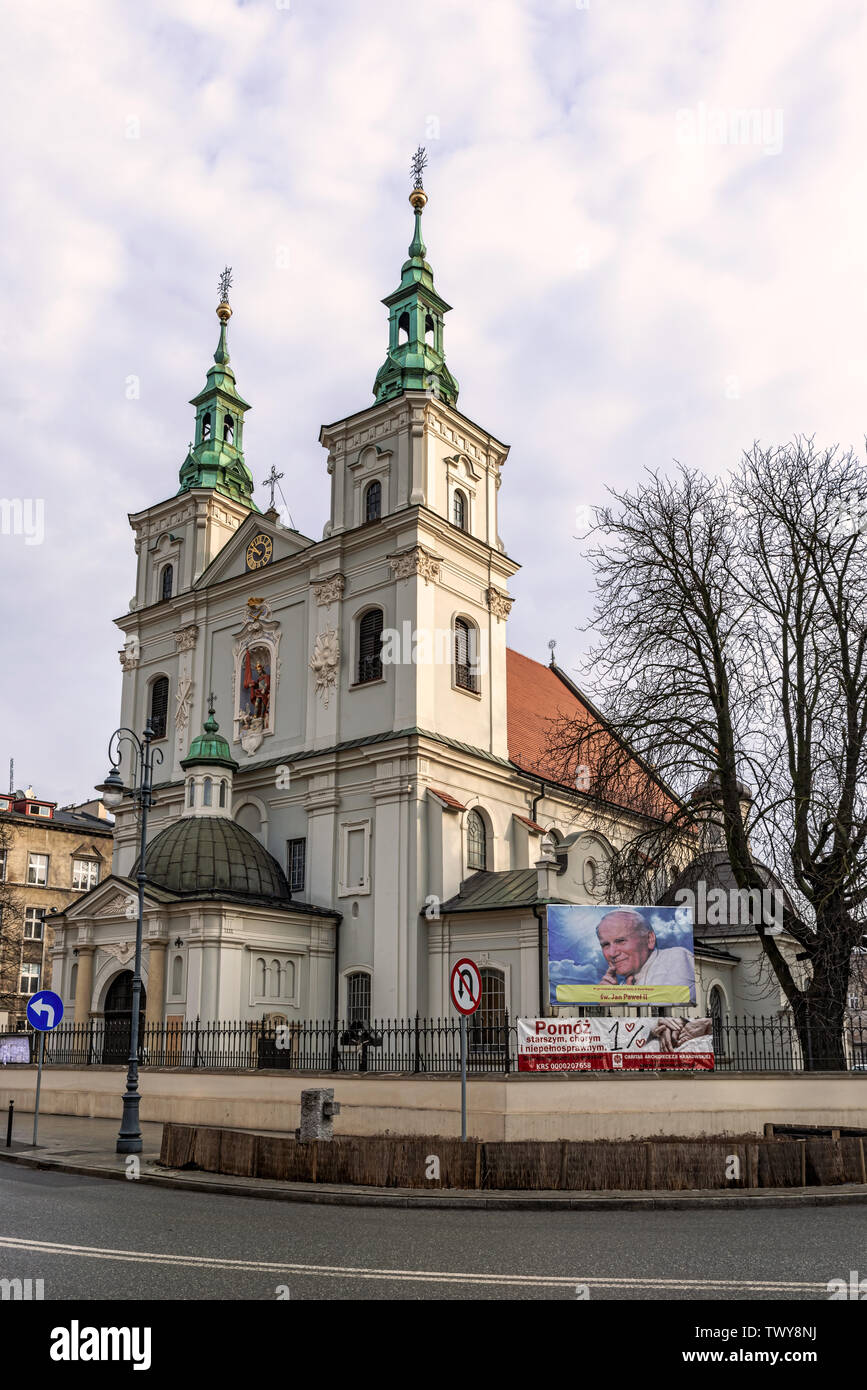 Cracow, Poland – Feb 3, 2019: Church of St Florian in Cracow Poland. The Pope John Paul II had been a priest in this church before moving to Rome Stock Photo
