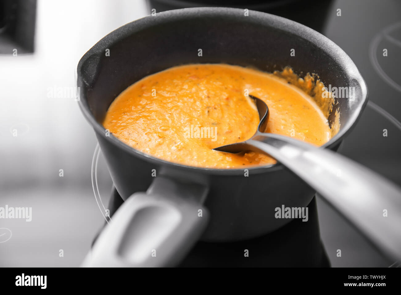 cooking-of-delicious-cream-soup-on-electric-stove-stock-photo-alamy