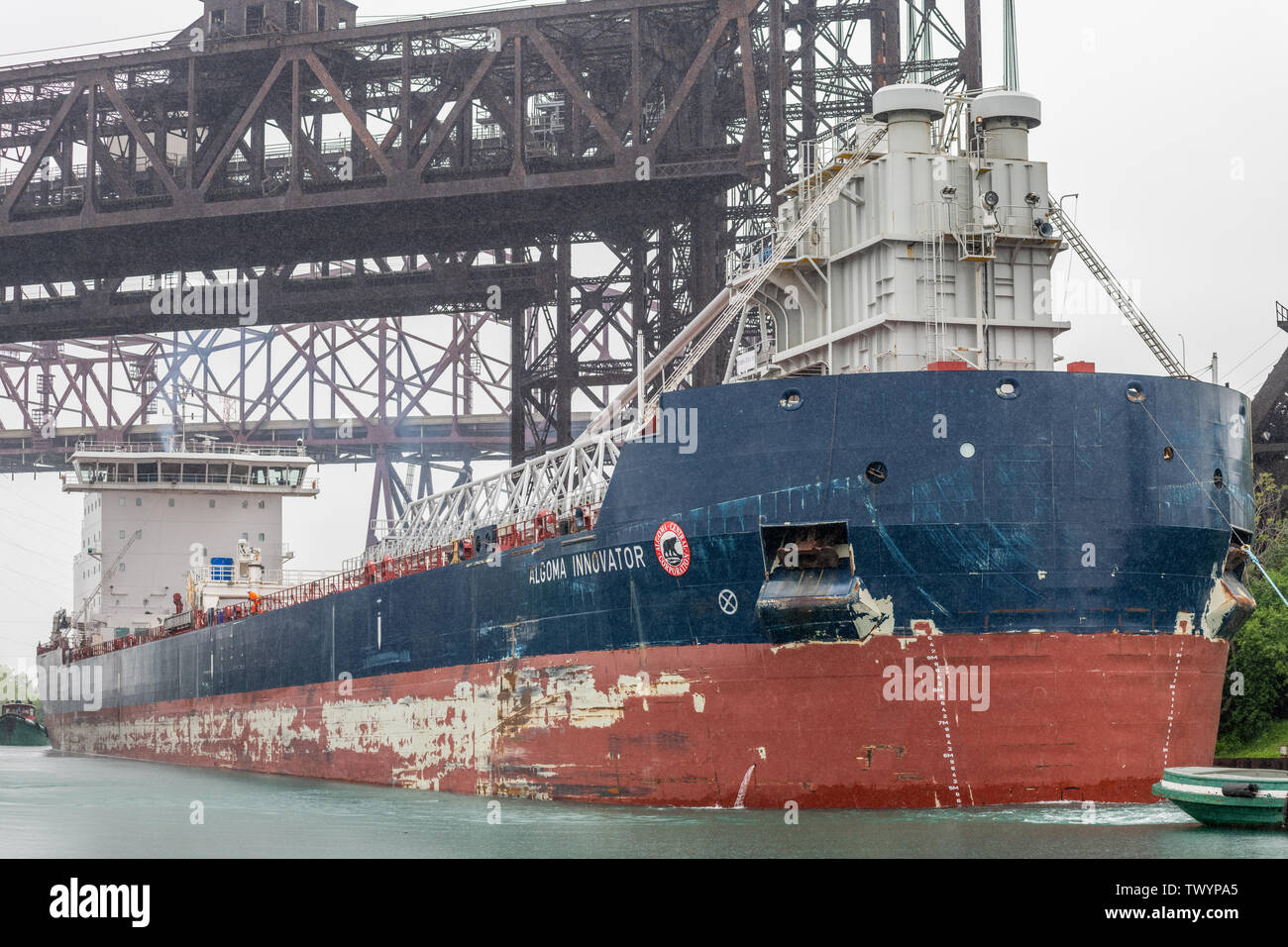 Algoma Innovator, dry-bulk freighter ship in the Calumet River Stock Photo