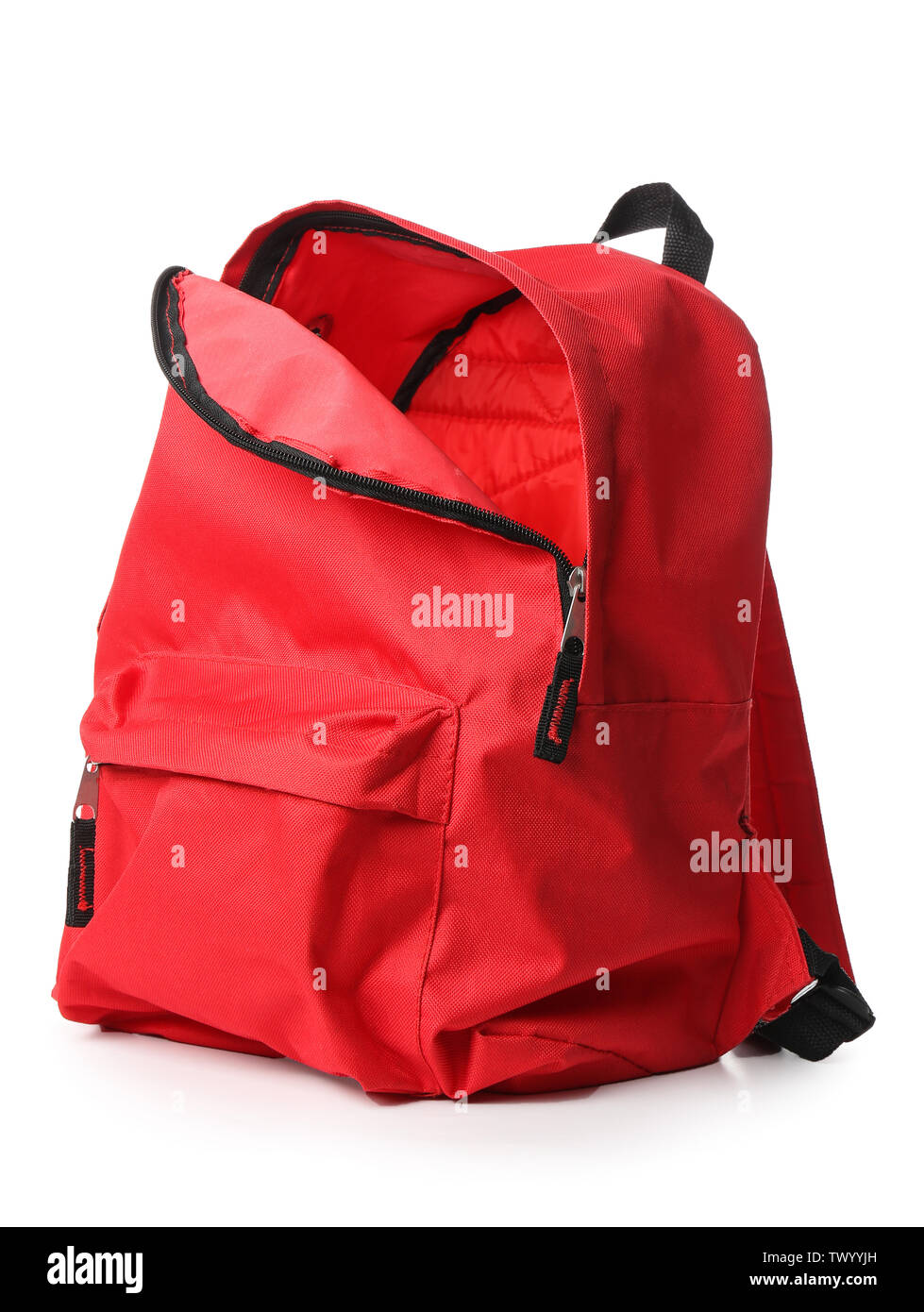 Empty school backpack on white background Stock Photo Alamy