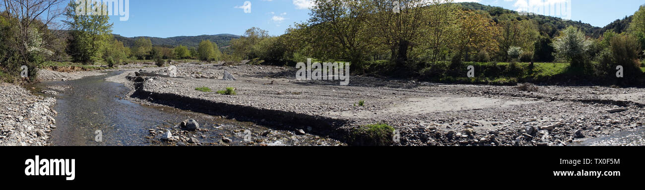Panorama of mountain river in Greece Stock Photo