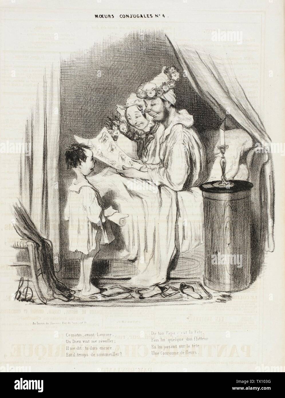 Ce matin, avant l'aurore, un Dieu vint me reveiller...;  France, 1839 Series: Moeurs Conjugales, no. 4 Periodical: Le Charivari, 9 June 1839 Prints; lithographs Lithograph Gift of Mr. and Mrs. Stanley Talpis (54.71.57) Prints and Drawings; 1839date QS:P571,+1839-00-00T00:00:00Z/9; Stock Photo