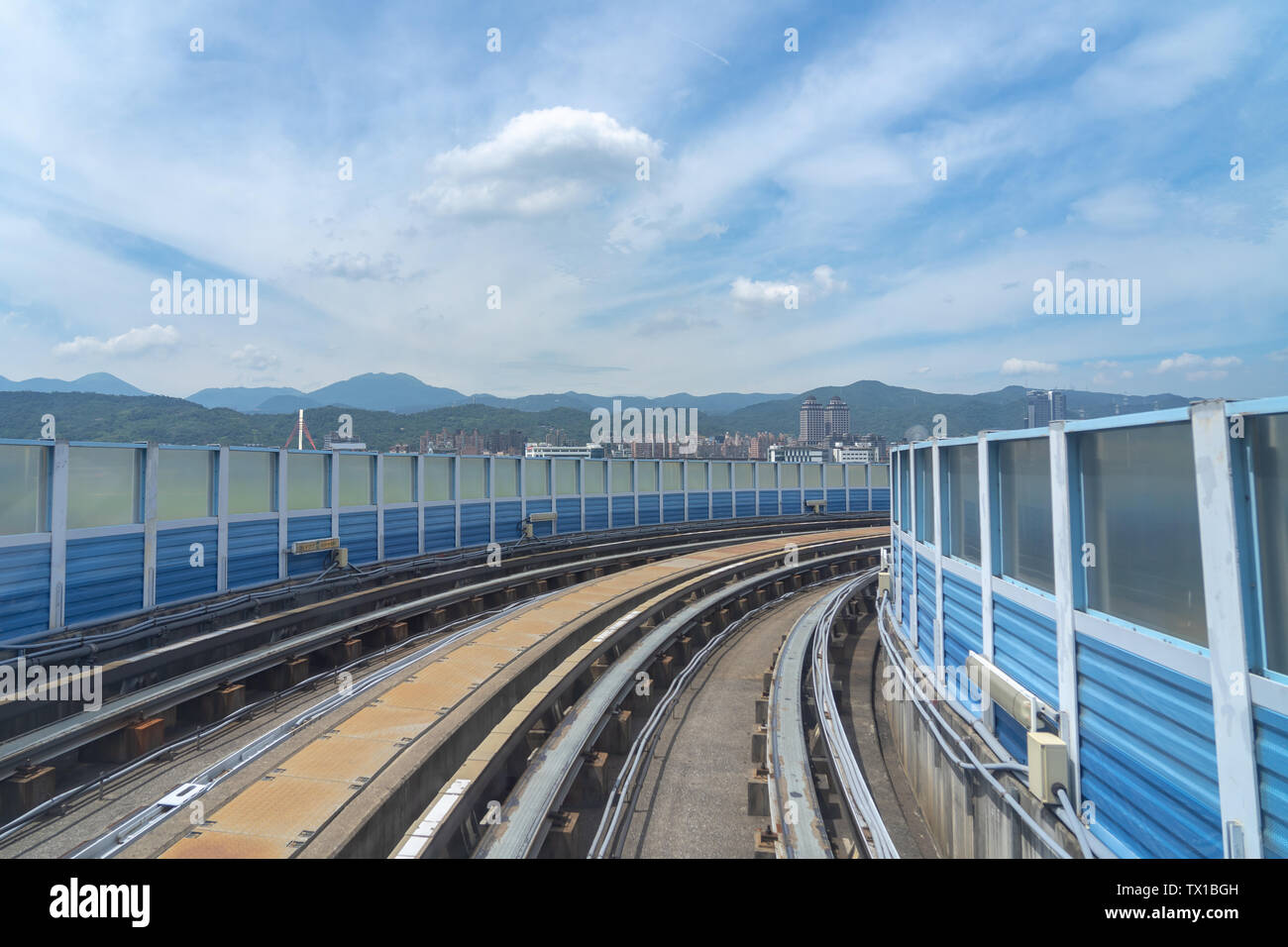 Taipei Songshan Airport. View from the MRT Wenhu line compartment Stock Photo