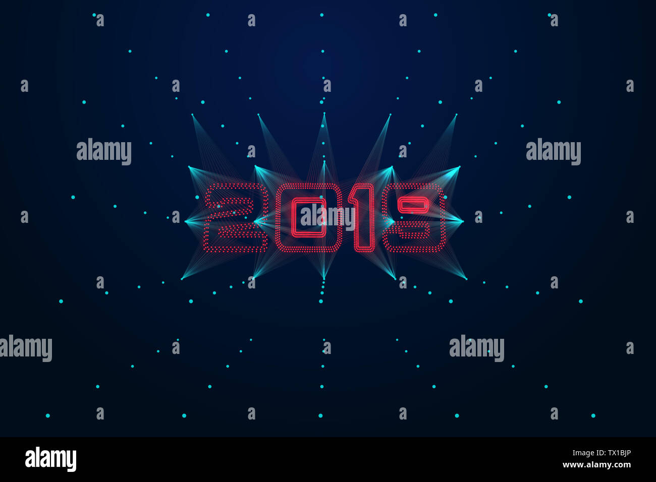 Point lines make up 2019 tech sense 3d numbers Stock Photo