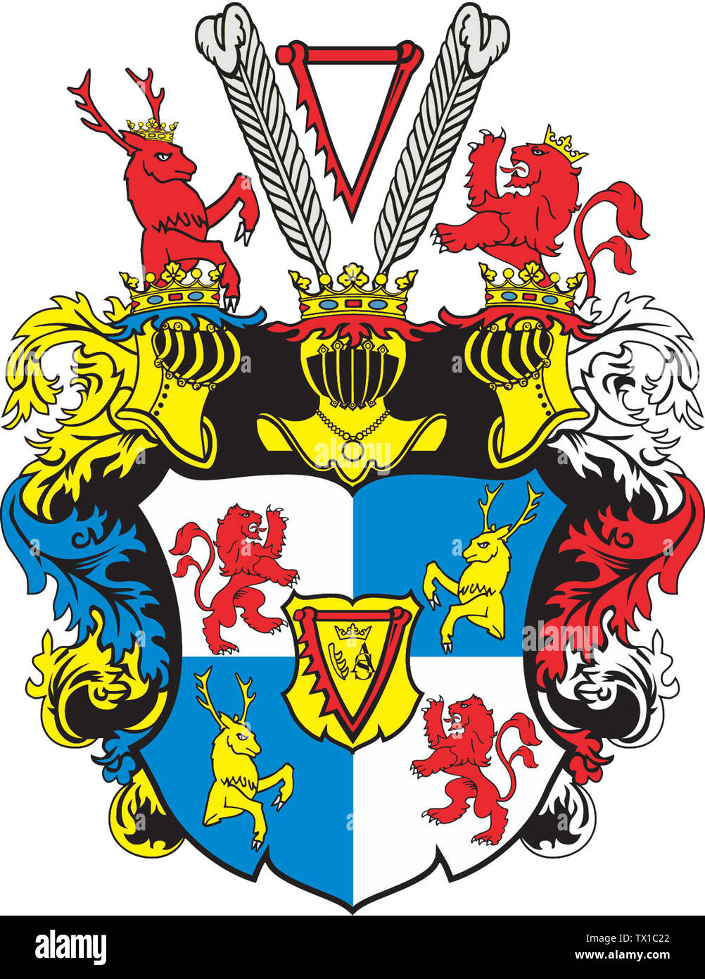 LatvieÅ¡u: Kurzemes un Zemgales hercogistes Ä£erbonis 1565.-1737. g. (Coat of Arms of Duchy of Courland and Semigallia); patiesÄ«bÄ hercogu Ketleru dzimtas Ä£erbonis (Coat of Arms of House of Kettler, Dukes of Courland and Semigallia). Ä¢erboni dzimtai pieÅ¡Ä·Ä«ris 1565. gadÄ Å½eÄpospoÄ¼itas karalis Sigismunds Augusts. AtseviÅ¡Ä·as Ä£erboÅ†a detaÄ¼as un to izvietojums mainÄ«jÄs laika gaitÄ. PÄrzÄ«mÄ“jis ievietoÅ¡anai lv.pedia A.Buks.; http://lv.pedia//AttÄ“ls:CoatofArmsofDuchyofCourland.jpg; A.Buks; Stock Photo