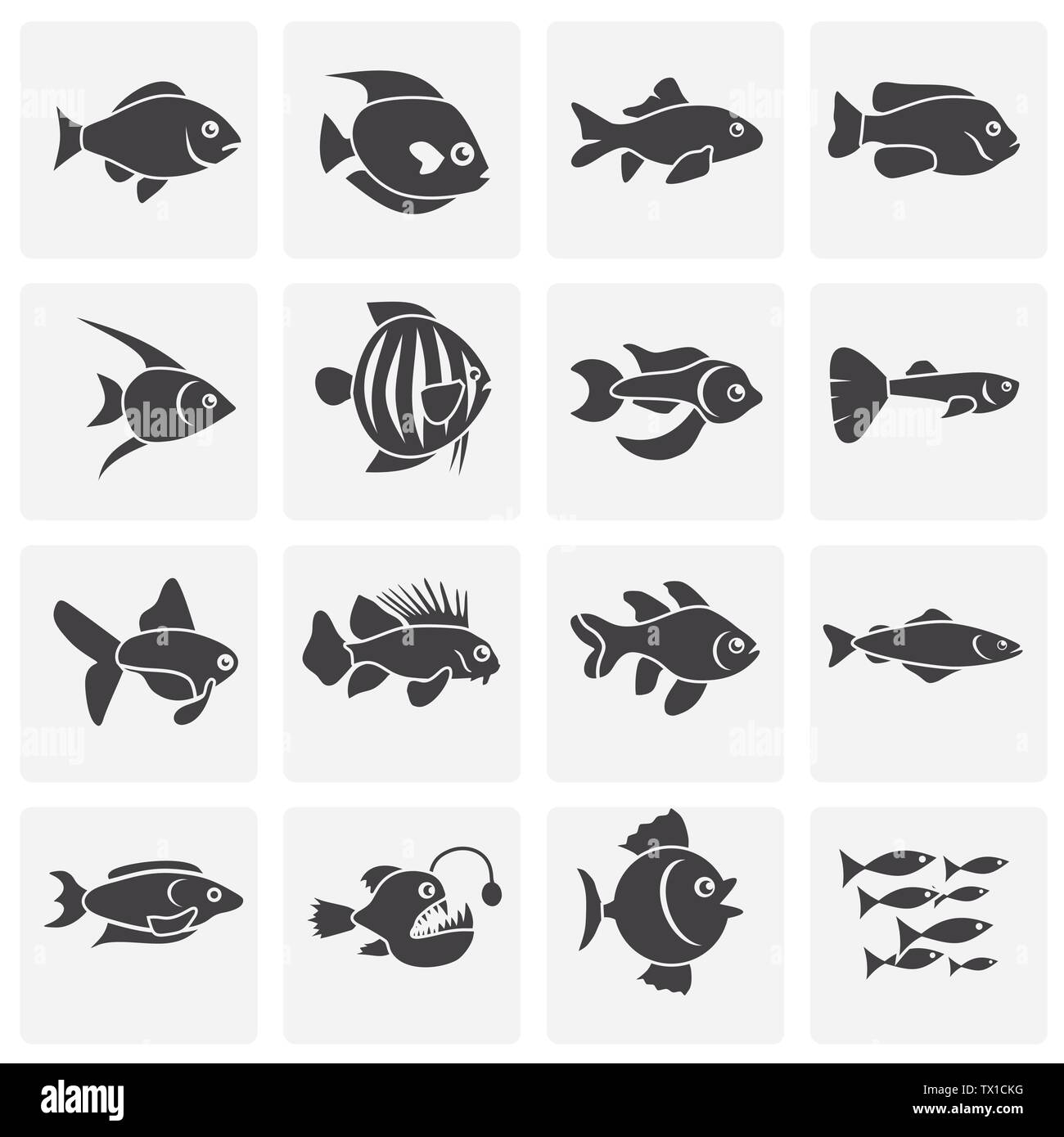 Fish related icons set on background for graphic and web design. Simple ...