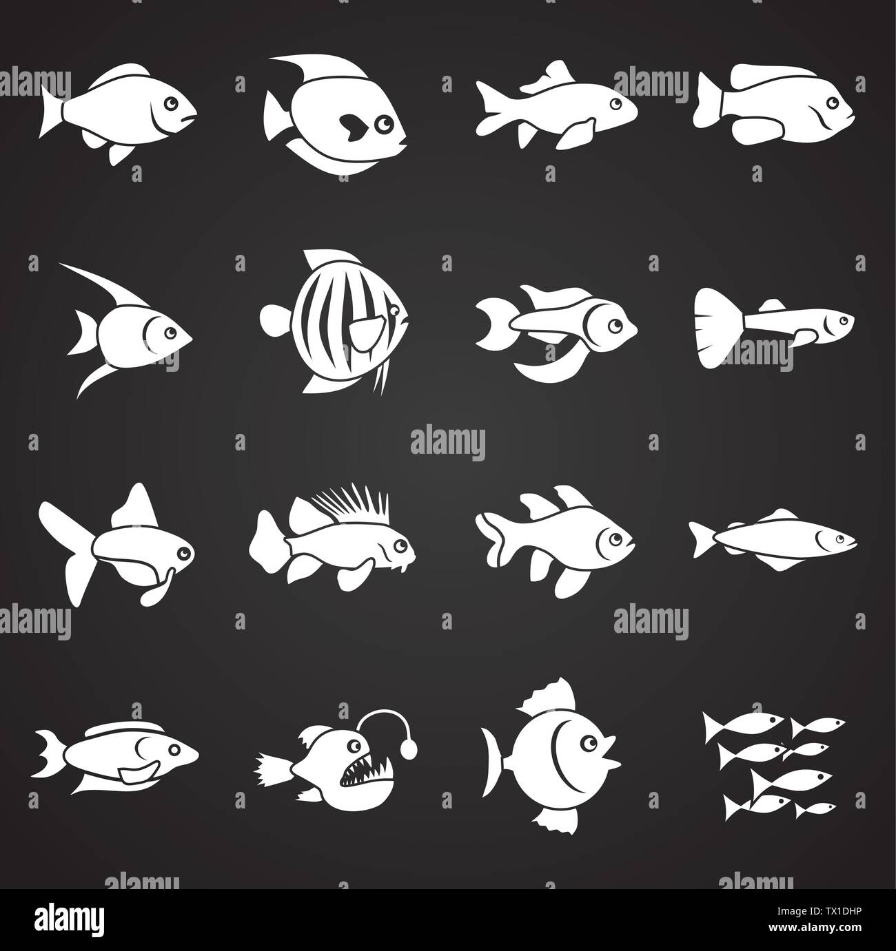Fish related icons set on background for graphic and web design. Simple ...