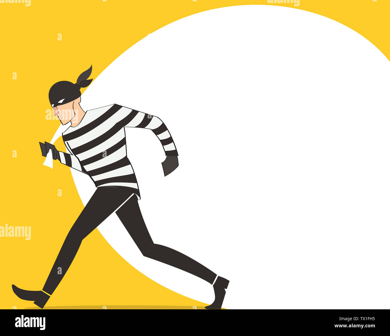 thief in a mask character bandit cartoon illustration with robber bag