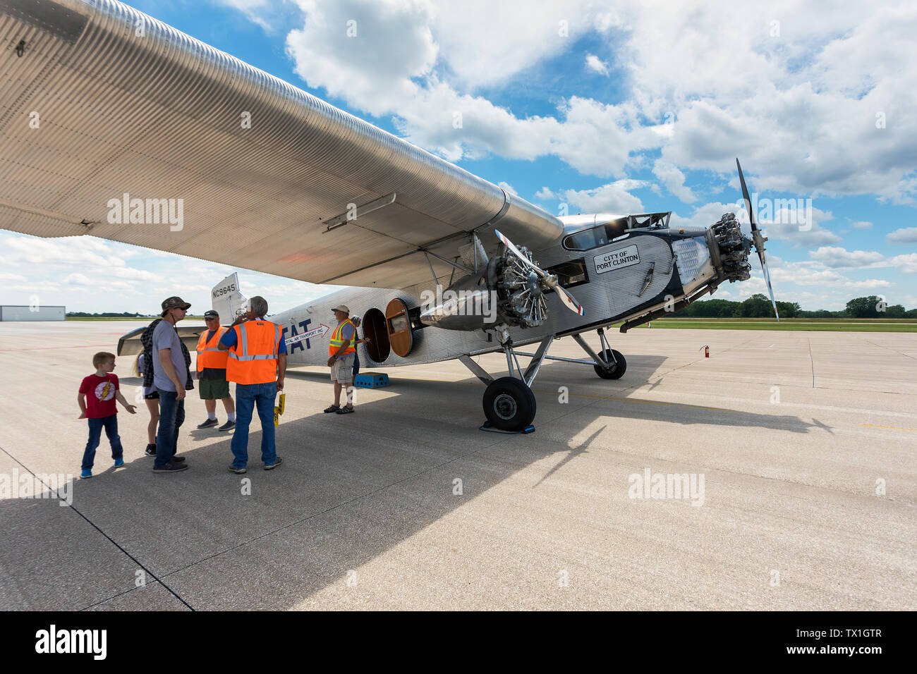 Ford Trimotor airplane visiting Southeast Iowa Regional Airport in