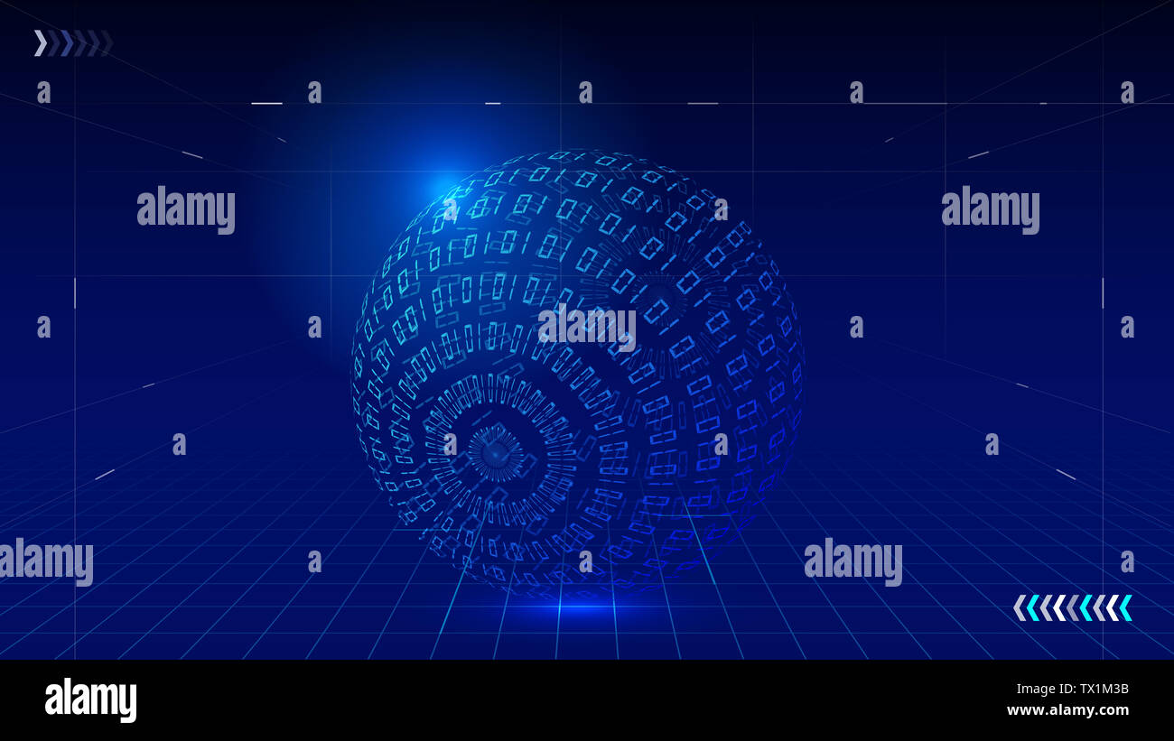 Perspective space, 01 digital encoding composition three-dimensional sphere, dark blue technology effect element Stock Photo