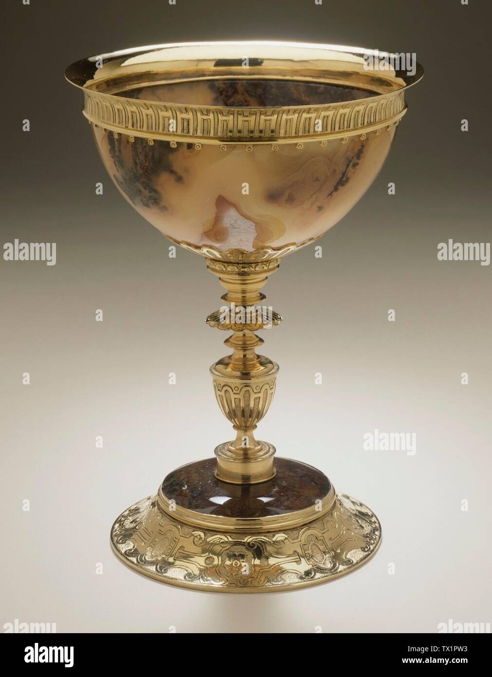Cup; England, London, circa 1820 Furnishings; Serviceware Silver-gilt and agate Height:  5 5/8 in. (14.28 cm) Decorative Arts Council Fund (AC1999.1.1) Decorative Arts and Design; circa 1820 date QS:P571,+1820-00-00T00:00:00Z/9,P1480,Q5727902; Stock Photo