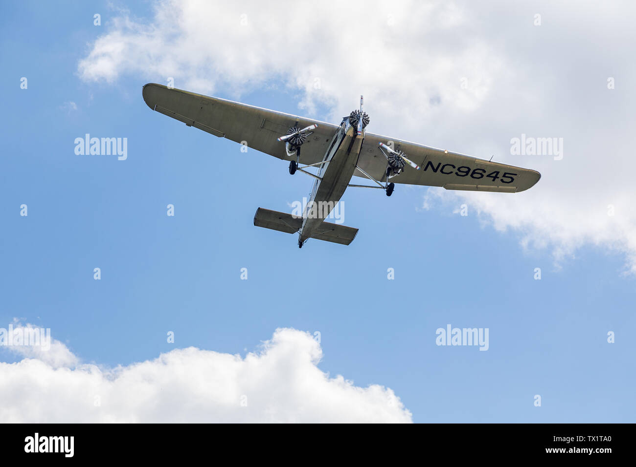 Ford Trimotor airplane visiting Southeast Iowa Regional Airport in