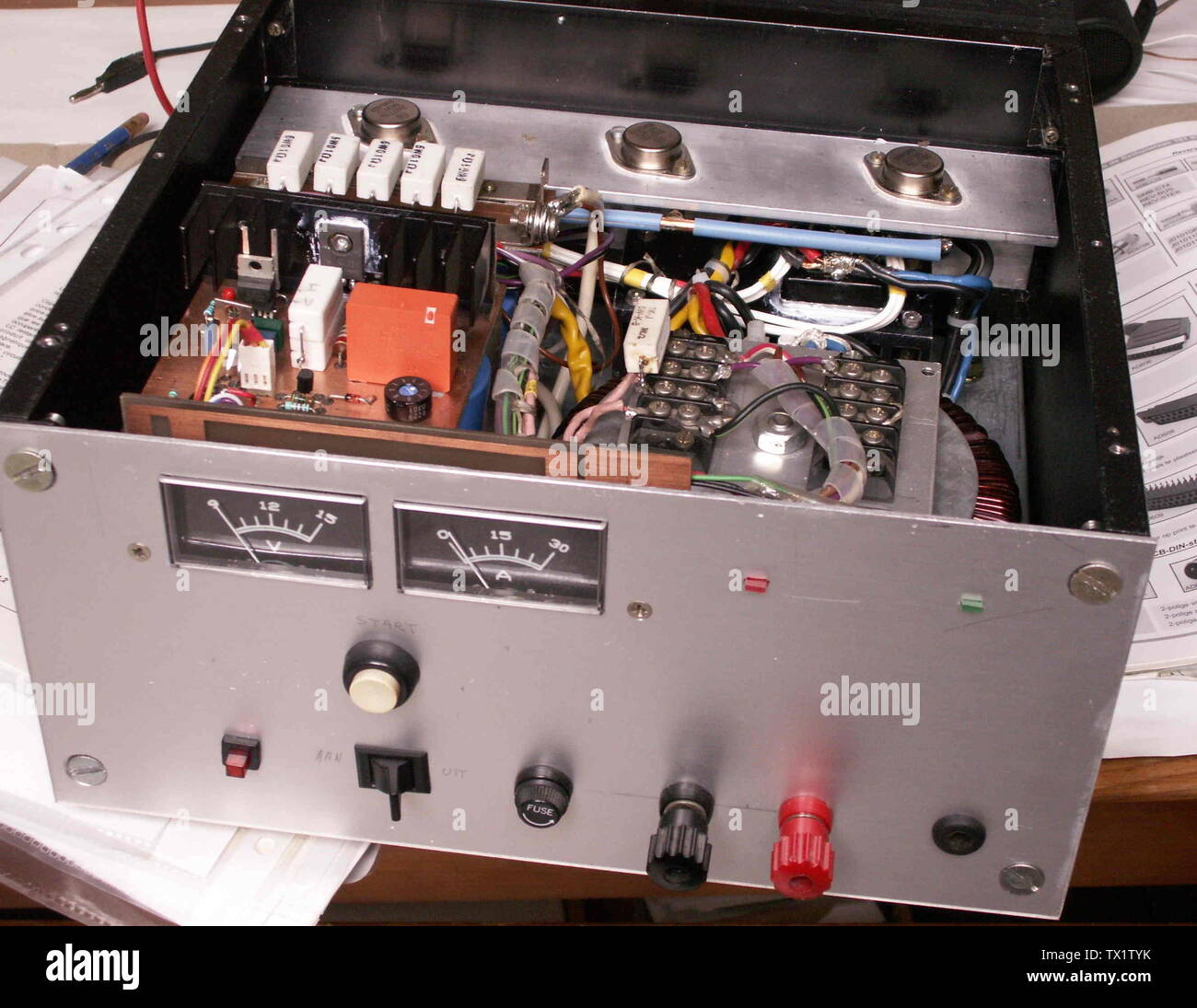 A power supply unit for powering amateur radio equipment. The unit is made entirely DIY.; 24 June 2008 (original upload date); Own work (Original text:  I created this work entirely by myself.); KVDP (talk); Stock Photo