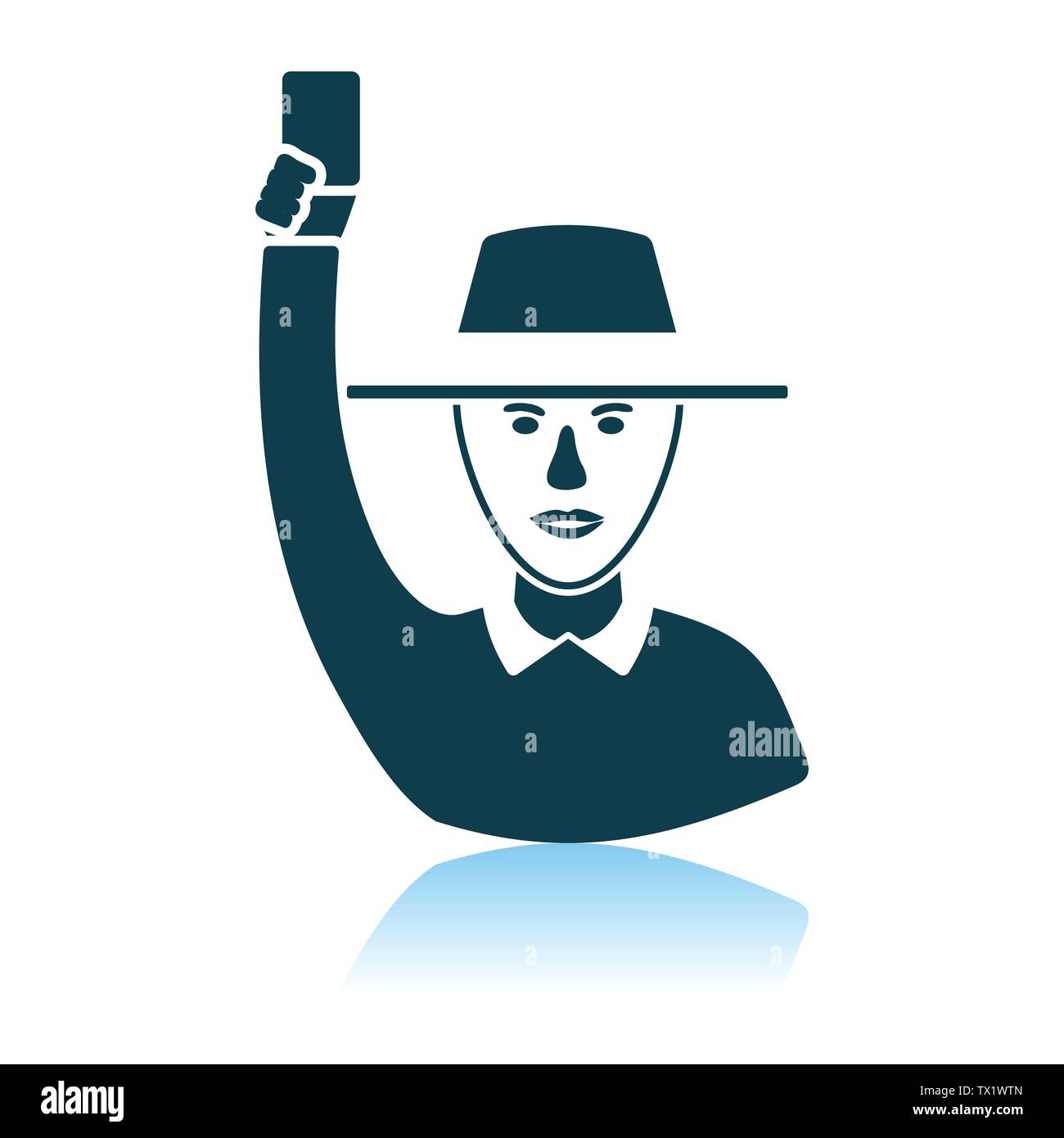 Cricket Umpire With Hand Holding Card Icon. Shadow Reflection Design. Vector Illustration. Stock Vector