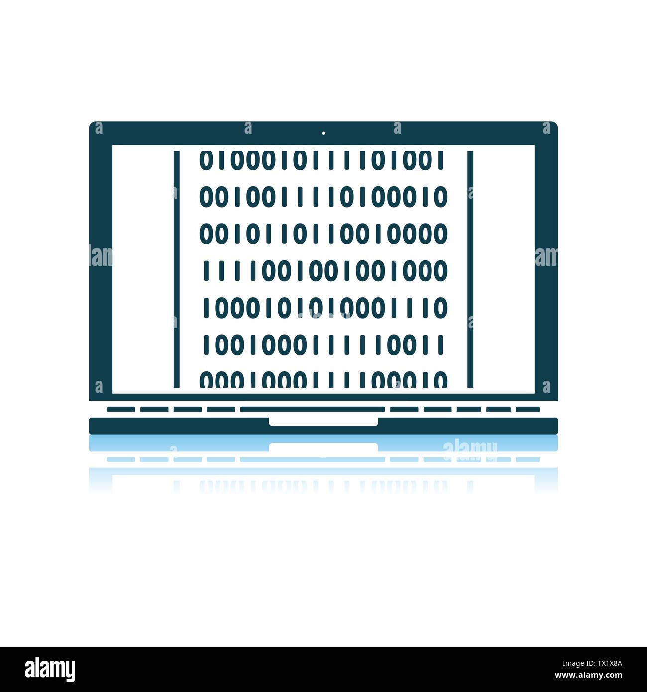 Laptop With Binary Code Icon. Shadow Reflection Design. Vector ...